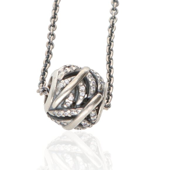 Pandora Light as a Feather Openwork Charm Clear CZ Charm Retired Necklace  18" - Picture 1 of 2